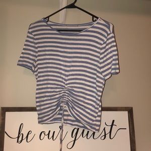 Blue And White Striped Cropped T